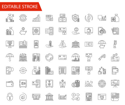 Banking Vector Icon Set. Thin Line Vector Illustration. Adjust stroke weight - Expand to any Size - Easy Change Colour - Editable Stroke - Pixel Perfect