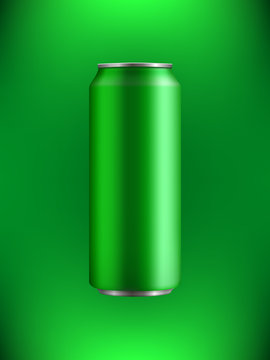 green realistic Aluminum can with a drink on a backlit background