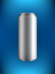 Aluminum can with a drink on a backlit blue background