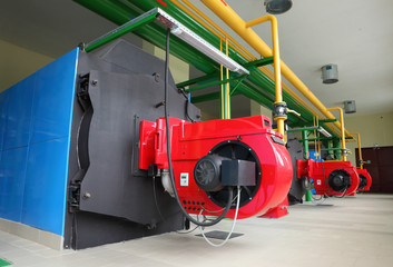 Fototapeta premium Gas boilers in gas boiler room 