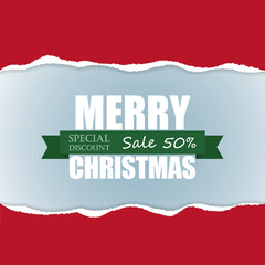 Christmas sale banner in paper ripped style.