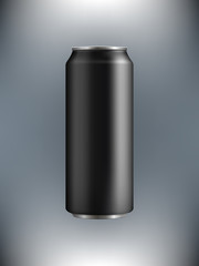 black Aluminum can with a drink on a backlit background