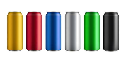 set of six different colored insulated aluminum cans with a drink