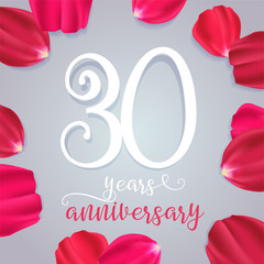 30 years anniversary vector icon,  logo. Graphic design element with   numbers for 30th birthday or wedding anniversary greeting card