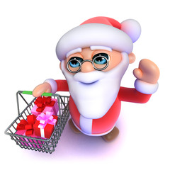 3d Funny cartoon Santa Claus going shopping with his basket