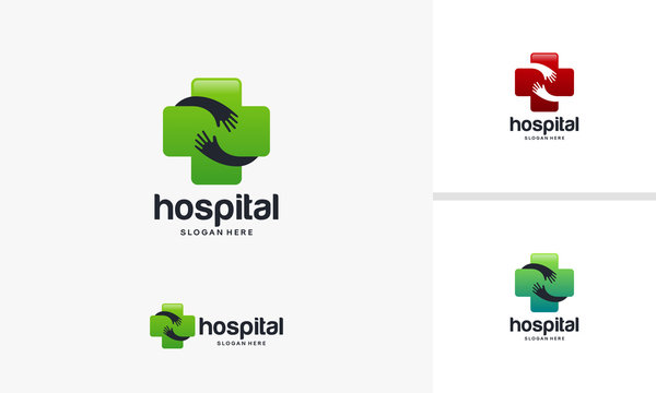 Hospital logo Concept template, Hand Hug Hospital symbol, Care logo