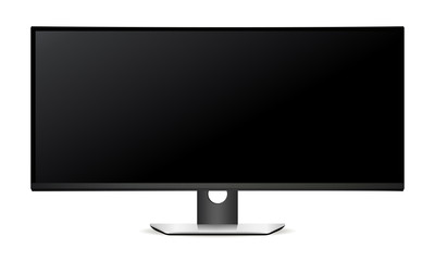 LCD monitor with wide screen isolated on white background. Vector illustration