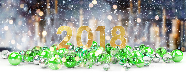 2018 new year eve with christmas baubles 3D rendering