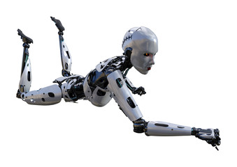 3D Rendering Female Robot on White