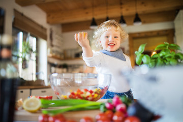 Toddler boy in the kitchen.