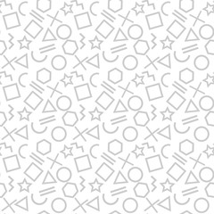 Stylish seamless pattern of simple grey geometric shapes on white background. Modern abstract vector background.