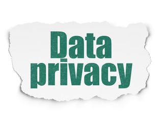 Protection concept: Painted green text Data Privacy on Torn Paper background with Scheme Of Hexadecimal Code