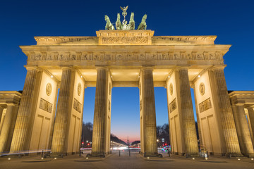 Berlin - The Brandenburg gate in evening dusk.
