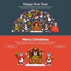 Happy New Year 2018 or Christmas web banners design template for Dog Year.