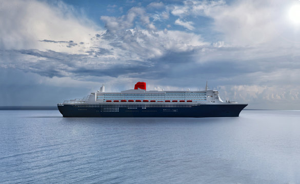 Luxury ship sea on the ocean 3d render