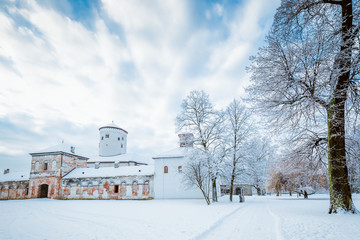 Fototapeta na wymiar Medieval castle Budatin nearby Zilina town in winter, central Europe, Slovakia.