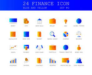 Blue and yellow Line icons set. FINANCE pack. Vector illustration.