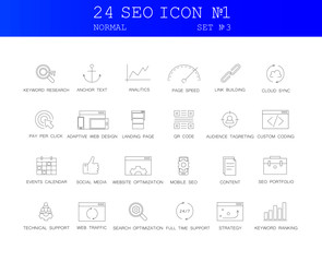 Line icons set. SEO pack. Vector illustration.