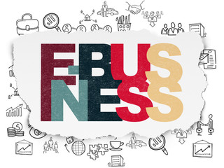 Fototapeta premium Business concept: Painted multicolor text E-business on Torn Paper background with Hand Drawn Business Icons