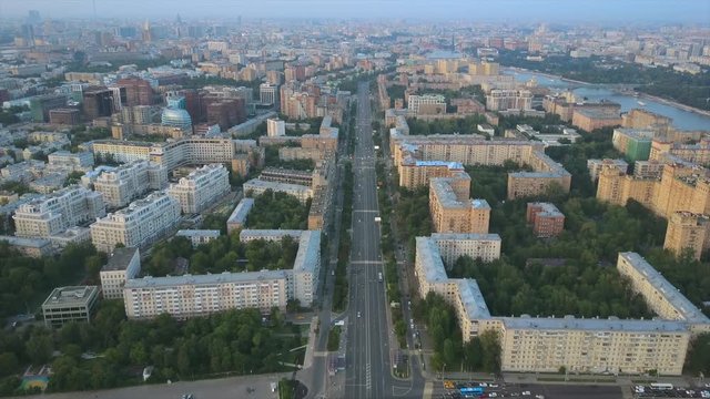 evening time moscow city famous hamovniki district traffic avenue aerial panorama 4k russia
