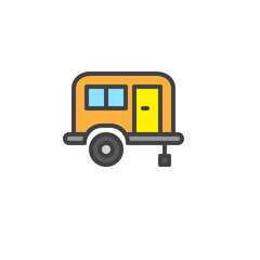Camping trailer filled outline icon, line vector sign, linear colorful pictogram isolated on white. Mobile home trailer symbol, logo illustration. Pixel perfect vector graphics
