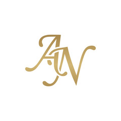 Initial letter AN, overlapping elegant monogram logo, luxury golden color
