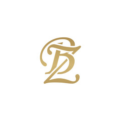 Initial letter BZ, overlapping elegant monogram logo, luxury golden color