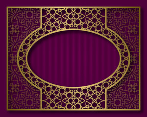 Vintage golden frame in oriental style. Label, nameplate or greeting card background template.