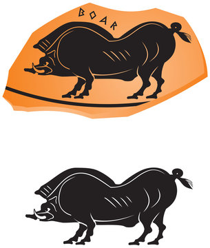 Ancient Greek ceramic style Wild Boar icon, black figure vase painting series vector design element