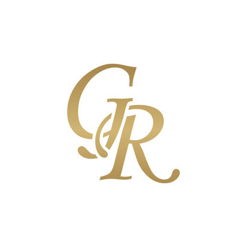 Initial letter GR, overlapping elegant monogram logo, luxury golden color