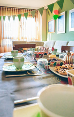 Decorated living room for a surprise breakfast party