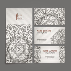 Design collection with mandala symbols. Set of business cards with circle ornament.
