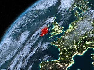 Ireland on planet Earth in space at night