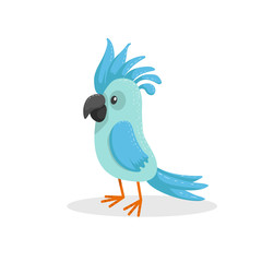 Cute cartoon trendy design little blue parrot . Tropical animal wildlife vector illustration sticker icon.