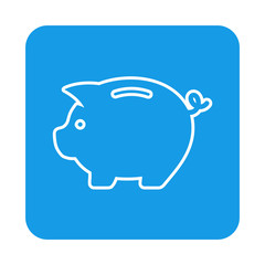 Icono plano linea hucha en cuadrado azul