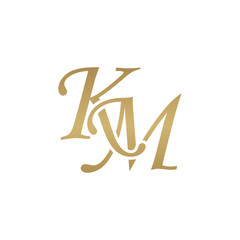 Initial letter KM, overlapping elegant monogram logo, luxury golden color - obrazy, fototapety, plakaty