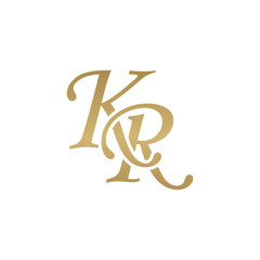 Initial letter KR, overlapping elegant monogram logo, luxury golden color