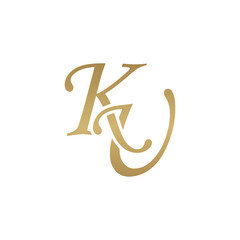 Initial letter KU, overlapping elegant monogram logo, luxury golden color