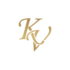 Initial letter KV, overlapping elegant monogram logo, luxury golden color