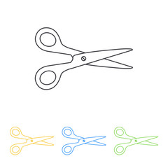 Icono plano linea tijeras en varios colores
