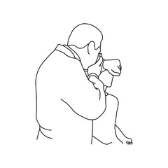 male doctor testing optical equipment before using on his patient vector illustration outline sketch hand drawn with black lines isolated on white background. Comprehensive physical examination. 