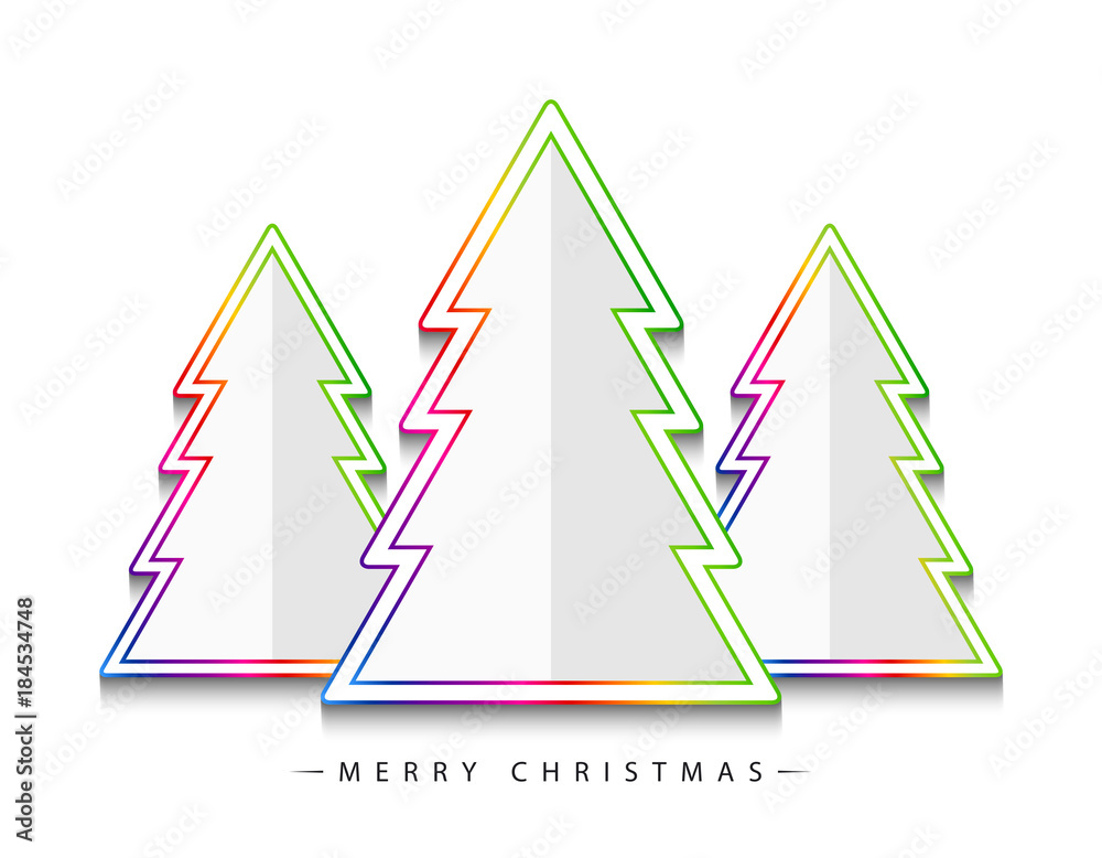 Poster merry christmas! vector abstract colorful geometric white christmas trees consisting of multicolor o