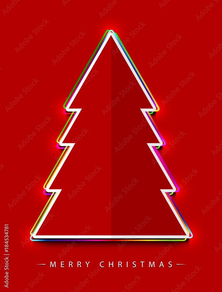 Poster merry christmas! vector abstract creative flat red christmas tree consisting of colorful multicolor 
