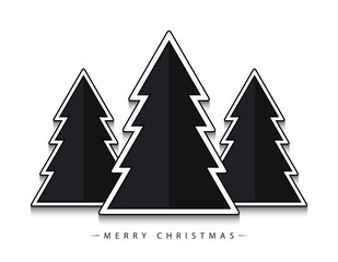 Fototapeta premium Merry Christmas! Vector abstract geometric black Christmas trees with black and white outline on white background.