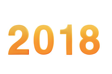 2018 happy new year sign symbol golden digits isolated on white background. yellow metal numbers.