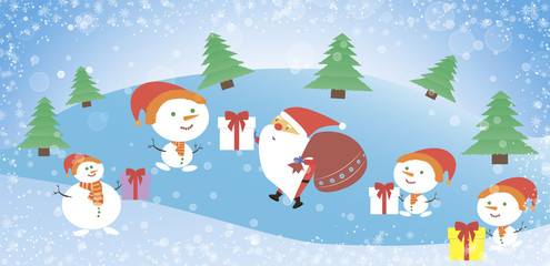 Christmas card with Santa Claus and snowman. Santa and a snowman