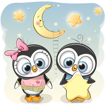 Cute Penguin boy gives a Penguin girl a star