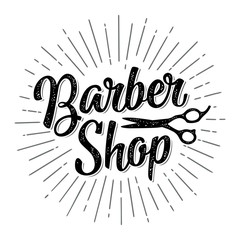 BarberShop calligraphic lettering and scissors