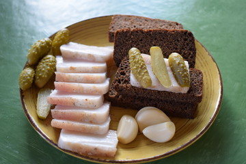 cucumbers bacon and black bread 