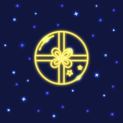 Neon round gift box icon in line style